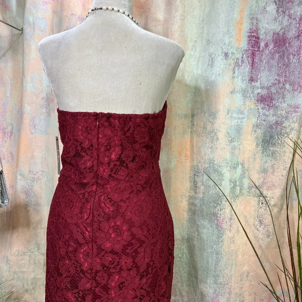NWT 📌Lulus Stay Stunning "Wow the Crowd" Burgundy Lace Strapless Dress! - Picture 7 of 16
